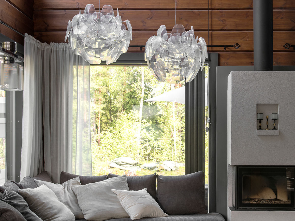 Log house dark living room